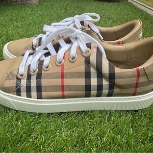Burberry Tan Checkered Sneakers with White Accents 38.5